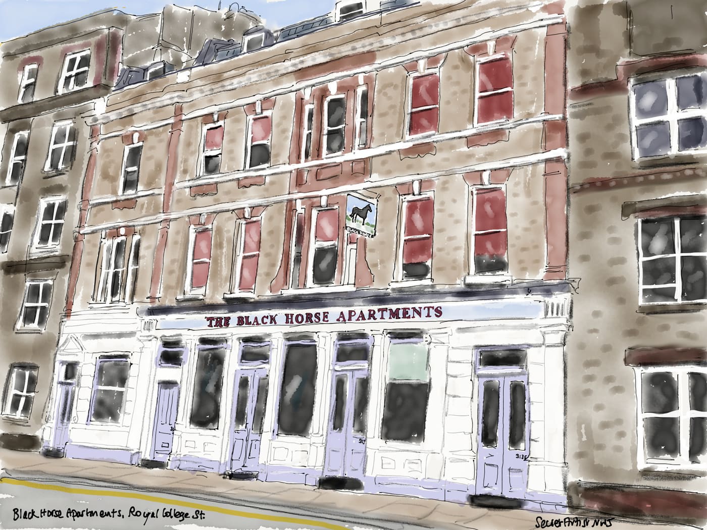 Black Horse Apartments, Royal College Street. On site of the old Black Horse pub