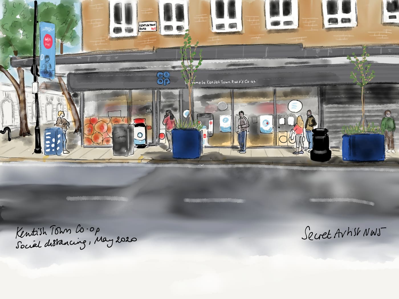 Queue outside Kentish Town Co-op, May 2020