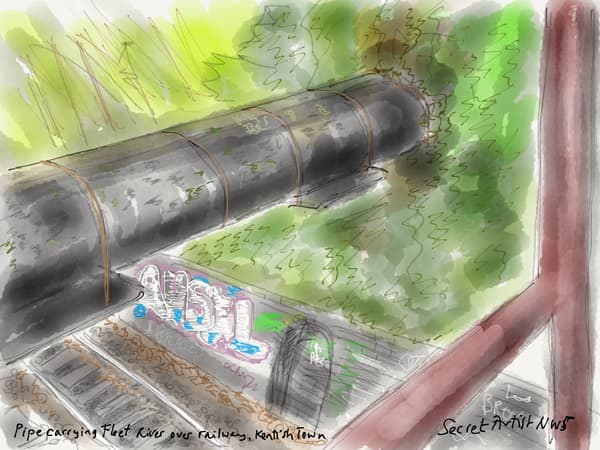 Pipe carrying Fleet River over the railway tracks. Dartmouth Park
