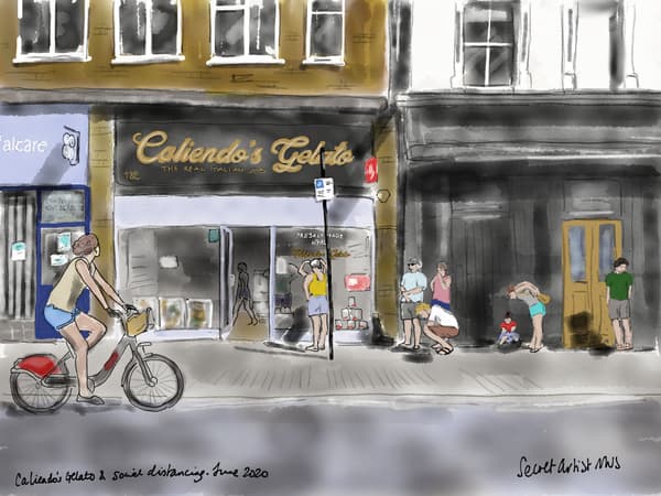 Queue outside Caliendo's, coronavirus, 2020
